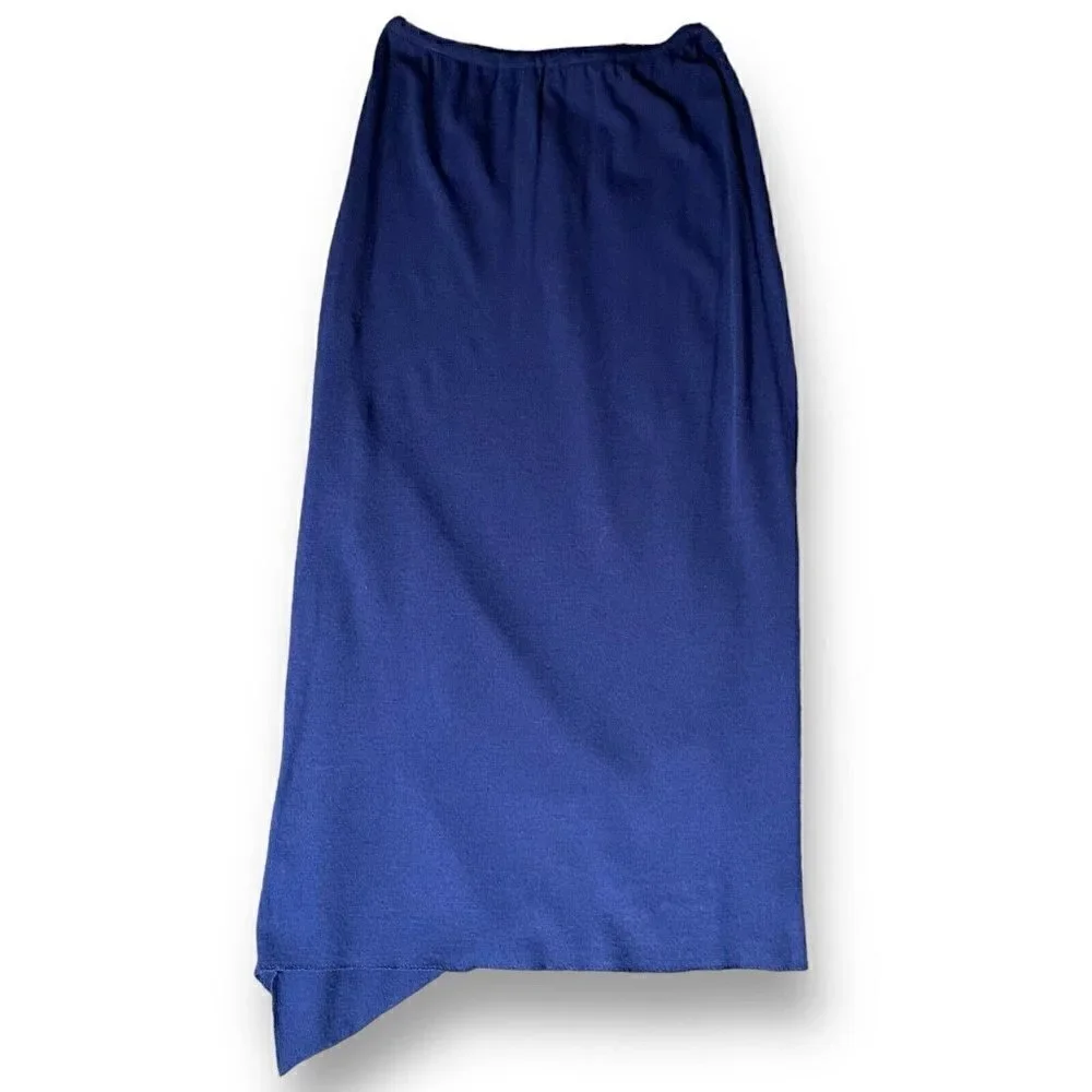Comme des Garcons Vintage 1980s Womens Skirt Navy Blue Wool Knit Draped Midi